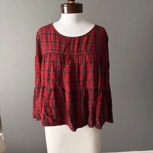 Madewell rot kariert Stufen Knopfleiste Swing Top Gr. L Herbst Academia Cabincore - Bild 1 von 6