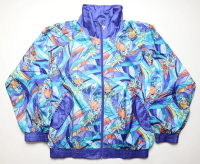 CASUAL ISLE 90s VINTAGE FLORAL NYLON TRACK JACKET TOP FULL ZIP VTG MEN’S S SMALL - Image 1 of 4
