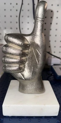 Pulgares hacia arriba Metal Tono Plata Escultura 8" Base Mármol 4" Cuadrado Hecho en India -Figura 6 Foto 1 de 4