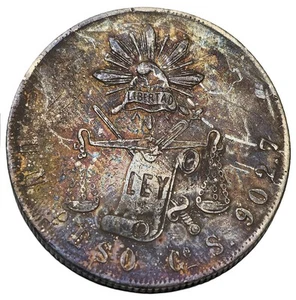 Moneda de 1 peso de plata 1873 Guanajuato México .903 BALANZA gran tonificación # 1420 - Imagen 1 de 5
