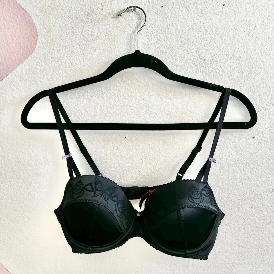 Betsey Johnson Black Butterfly Bra 36B Y2K 2000s Lingerie Mall Goth Emo - Image 1 of 4