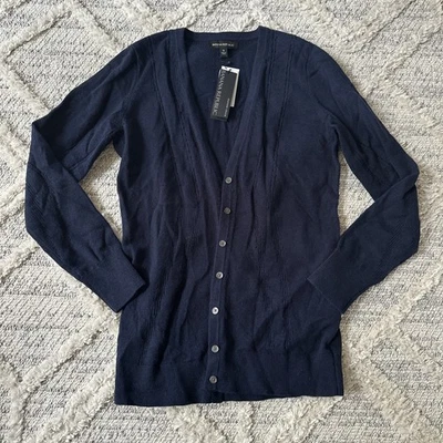 Cardigã Banana Republic Cosy Stitch azul marinho S toque de pena cashmere merino - Imagem 1 de 4