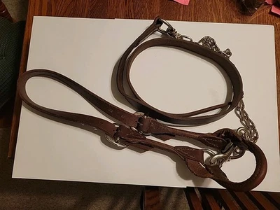 Halter de exhibición de becerro de cuero marrón tejedor con cadena de plomo Foto 1 de 4