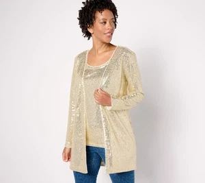 Isaac Mizrahi Live! Langarm Pailletten Strickjacke Shirt Champagner 4X Neu - Bild 1 von 1
