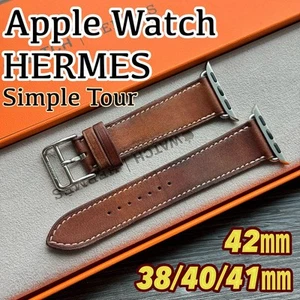 Hermes Brown Leather Apple Watch Band 38mm 40mm 41mm 42mm Simple Tour Strap - Photo 1 sur 8