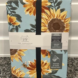 The Farmhouse Bumble Bee Sunflower Blue Tablecloth 60” X 84” Indoor / Outdoor - Picture 1 of 4