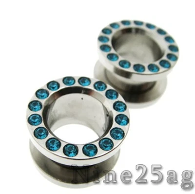 PAR PERSONALIZADO CIRCÓN AZUL 1/2" 0000g GEMA CARNE TÚNELES TAPONES 13MM Foto 1 de 2