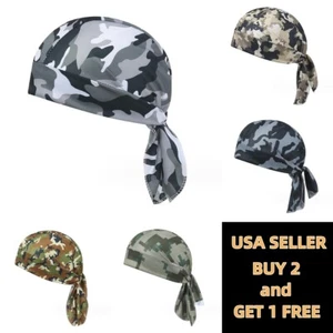 Camouflage Motorcycle Wrap Biker Du Do Black Doo Rag Head Skull Cap Durag - Picture 1 of 11