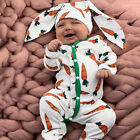 Infant Baby Boys And Girls Cartoon Carrot Print Romper Jumpsuit And Rabbit Ears Hat Set