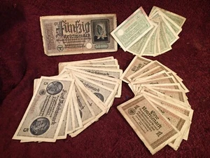 Lot of 67 GENUINE 1939-1945  WW II BANKNOTES NAZI GERMANY GERMAN  REICHSMARK - Picture 1 of 5