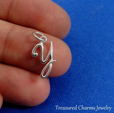 925 Sterling Silver Letter Y Charm - Initial Script Cursive Y Alphabet Charm NEW - Image 1 of 2