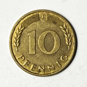 1950 Germany, 10 Pfennig, (J) Hamburgische Münze Mint, KM#108 - Picture 1 of 2