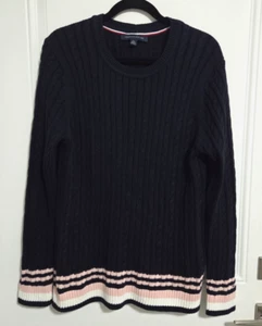 Tommy Hilfiger Women's Cable Knit Striped Hem Sweater - Size XL - MRSP$99 - Bild 1 von 11