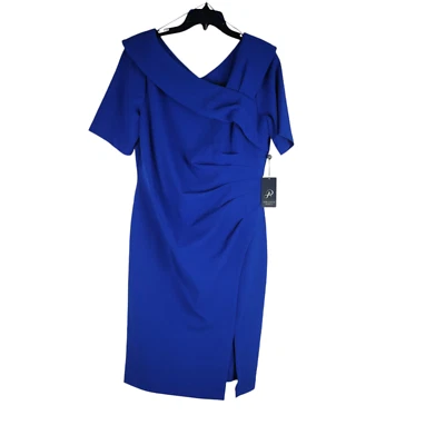 Adrianna Papell Dress Womens sz 12 Crepe Pleated Sheath Cocktail Party Blue NWT - Image 1 of 4