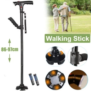 Elder Folding Walking Stick Walking Cane Height Adjustable LED Light Alarm - Picture 1 of 15