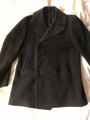 Pembroke Kersey 蓝色孔雀羊毛豌豆大衣 38 R 复古美国海军  — 第 1/4 张图片