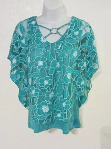 NY COLLECTION*Green Floral Twin Top*Size PM*LNC*Top Layer w Tank*Short Sleeve - Picture 1 of 10