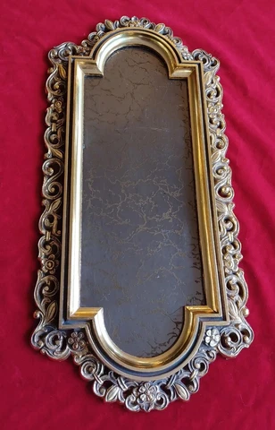 VINTAGE 19" GOLD BLACK METAL FRAMED WALL MIRROR OCTAGON MCM HOLLYWOOD REGENCY Cover