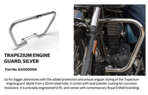 TRAPEZIUM ENGINE GUARD, SILVER For Royal Enfield Classic 350 REBORN & Meteor 350 - Picture 1 of 6