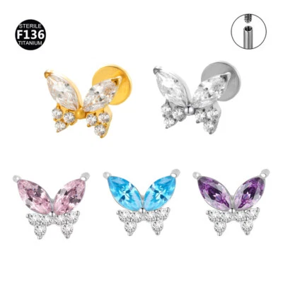 G23 Butterfly Helix Piercing CZ Tragus Piercing Earrings Women Body Piercing - Image 1 of 4