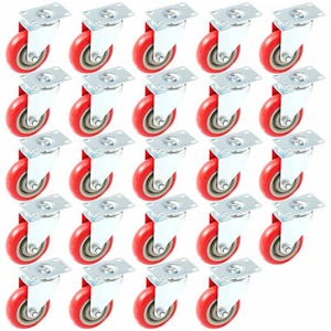 Paquete de 24 ruedas giratorias sobre ruedas de poliuretano rojo (placa de 3") - Imagen 1 de 9
