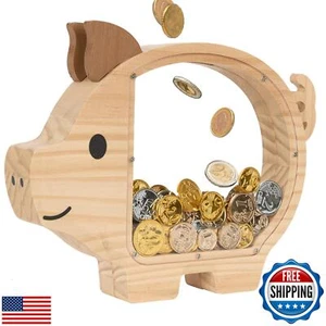 Large Wooden Piggy Bank for Kids, Cute Piggy Bank for Boys and Girls, Unbreak - Picture 1 of 5