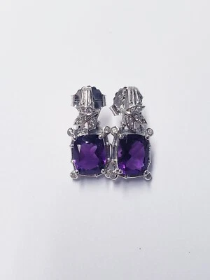 Purple Amethyst Rhodium Over Sterling Silver Earrings 3.63ctw Foto 1 de 4