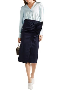 RRP €350 VINCE. Satin Blouse Size S Silk Blend Blue Lightweight V-Neck - Picture 1 of 6