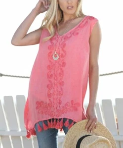 Soft Pink Swirl Tassel-Accent Sleeveless Top Size L - Picture 1 of 7