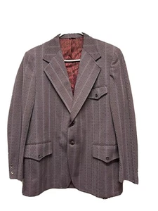 Royal Fabric by Vtg Men's Blazer Size 44 Herring Bone Polyester Plaid - Picture 1 of 13