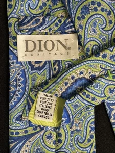 Dion Heritage Italian Silk Neck Tie Mens Designer Blue & Green Paisley Classic - Picture 1 of 7
