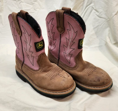 John Deere Girl Leather Boots 13W Pink - Image 1 of 4