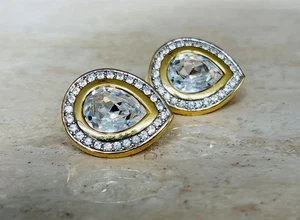 Vintage Swarovski goldfarben Glam Pavé Träne Kristall Clip Ohrringe 1 Zoll - Bild 1 von 11