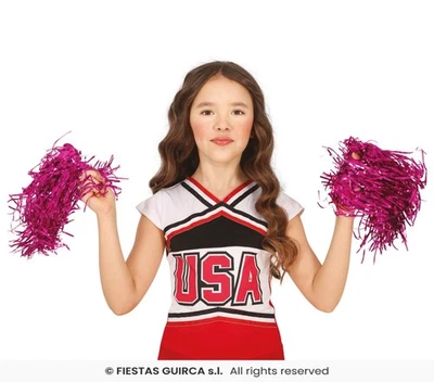 Cheerleader Tinsel Pom Poms Fancy Dress Fuchsia Pink New fg - Image 1 of 4