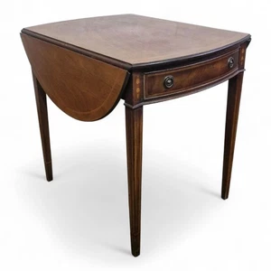Antique style inlaid mahogany flap sided folding occasional side table - Picture 1 of 24