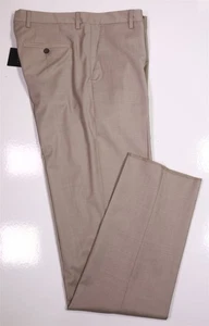 Berle Taupe Wool Stretch Flat Front Dress Pants Trousers 34 x unhemmed New - Picture 1 of 8