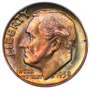 1958 Roosevelt Silber Groschen PCGS MS-67 MONSTER getöntes Endrollenalbum Tonung - Bild 1 von 6