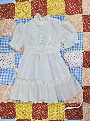Growing Girl Sears Ruffled Lace Cream Dress Swiss Dot Girls Size 7 Vintage 80s - Image 1 of 4