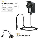 UK AC/DC 12V 1A 1000mA 100-240V AC 50/60Hz POWER LEAD ADAPTER CHARGER MAINS