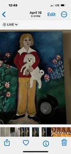 Original oil painting boy holding white pup . type 1500s - Picture 1 of 1