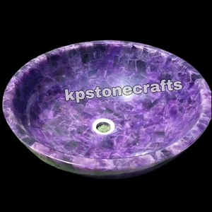 15" Amethyst Stones Washbasin/ Amethyst Sink Round Handmade Work Home Decor - Picture 1 of 8
