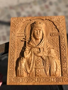 Saint Irene Wood carved religious gift wall hanging art work Orthodox Saint - Picture 1 of 4
