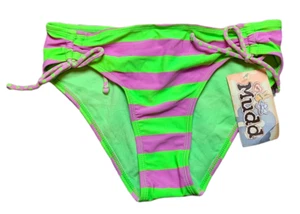 Mudd Women's Bathing Suit Bikini Bottoms Size XS Green Pink Striped BOTTOMS ONLY - Picture 1 of 2