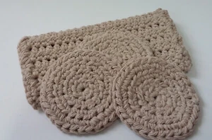 Beige Cotton Bath Set - Washcloth Scrubbie Makeup Remover Handmade - Picture 1 of 4
