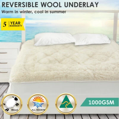 Aus Made Reversible Wool Woollen Underlay Underblanket Topper Pad - ALL SIZE - image 1 of 4