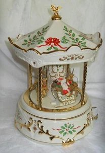 LENOX Holiday Carousel Wind-Up Music Box Santa Millennium Centerpiece Working - Picture 1 of 12