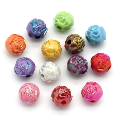 Flower Rose Acrylic Beads - 8mm Dia- AB Coated Shiny - Mixed Colours - 200 Beads - Image 1 of 3