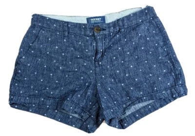 OLD NAVY Mujer Azul Lunares Tiro Medio Ajuste Regular Lino TODOS LOS DÍAS CORTOS-Pantalones Cortos talla 0 Foto 1 de 4