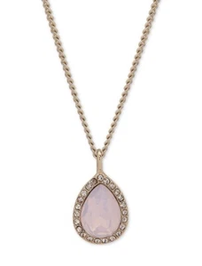 $42 Givenchy pave & stone pear pink pendant necklace A 15A - Picture 1 of 5