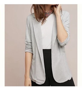 Bordeaux Anthropologie Edie Pin Stripe Open Front Blazer Cardigan Gray Size SP - Picture 1 of 7